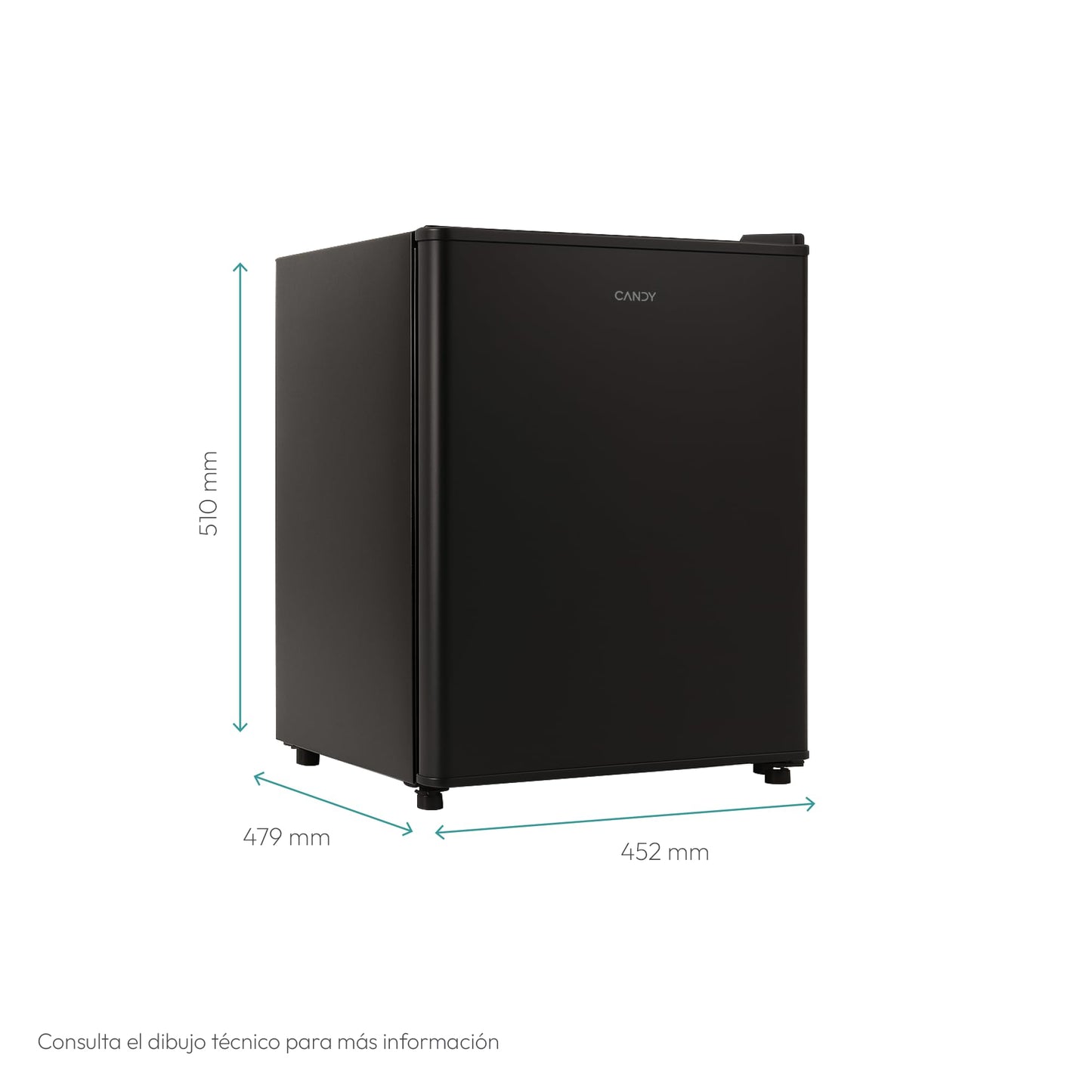 Candy CHASD4351EBC – Mini Frigorífico Bajo Encimera, 43L, 44,5 cm de Ancho, Control Mecánico, LED, 37 dB, Negro