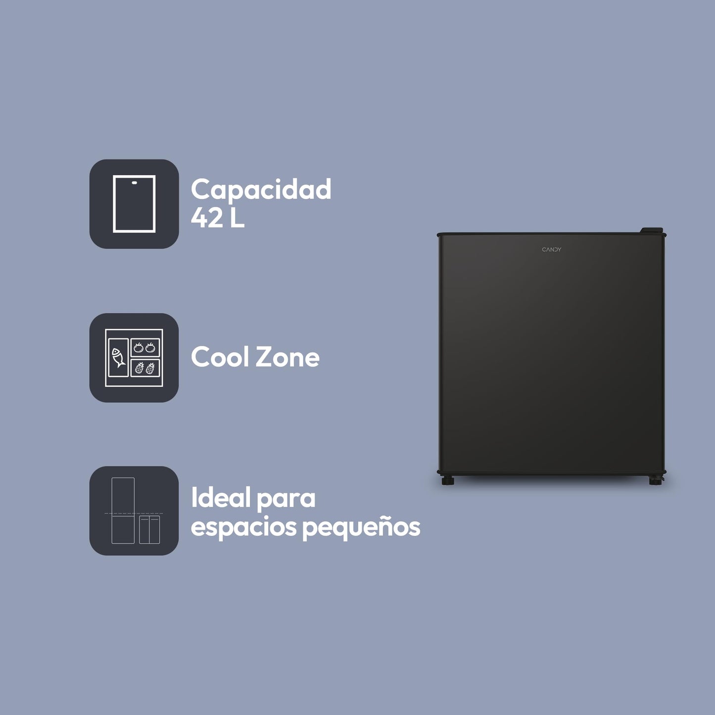 Candy CHASD4351EBC – Mini Frigorífico Bajo Encimera, 43L, 44,5 cm de Ancho, Control Mecánico, LED, 37 dB, Negro