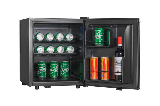 METRO Professional Minibar 45L – Frigorífico Compacto con 2 Estantes, Puerta Reversible, Bajo Consumo, Ideal para Oficina, Dormitorio u Hotel, 43x48x52.2 cm, Negro
