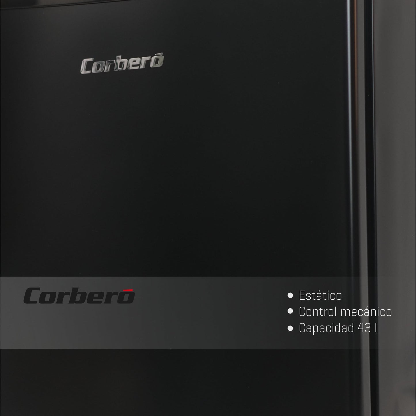 Corberó CFMMB44BL - Mini Bar 43L, Estático, Termostato 1-10 °C, Puerta Reversible, Bajo Consumo, Silencioso 41 dB, Clase E, Negro