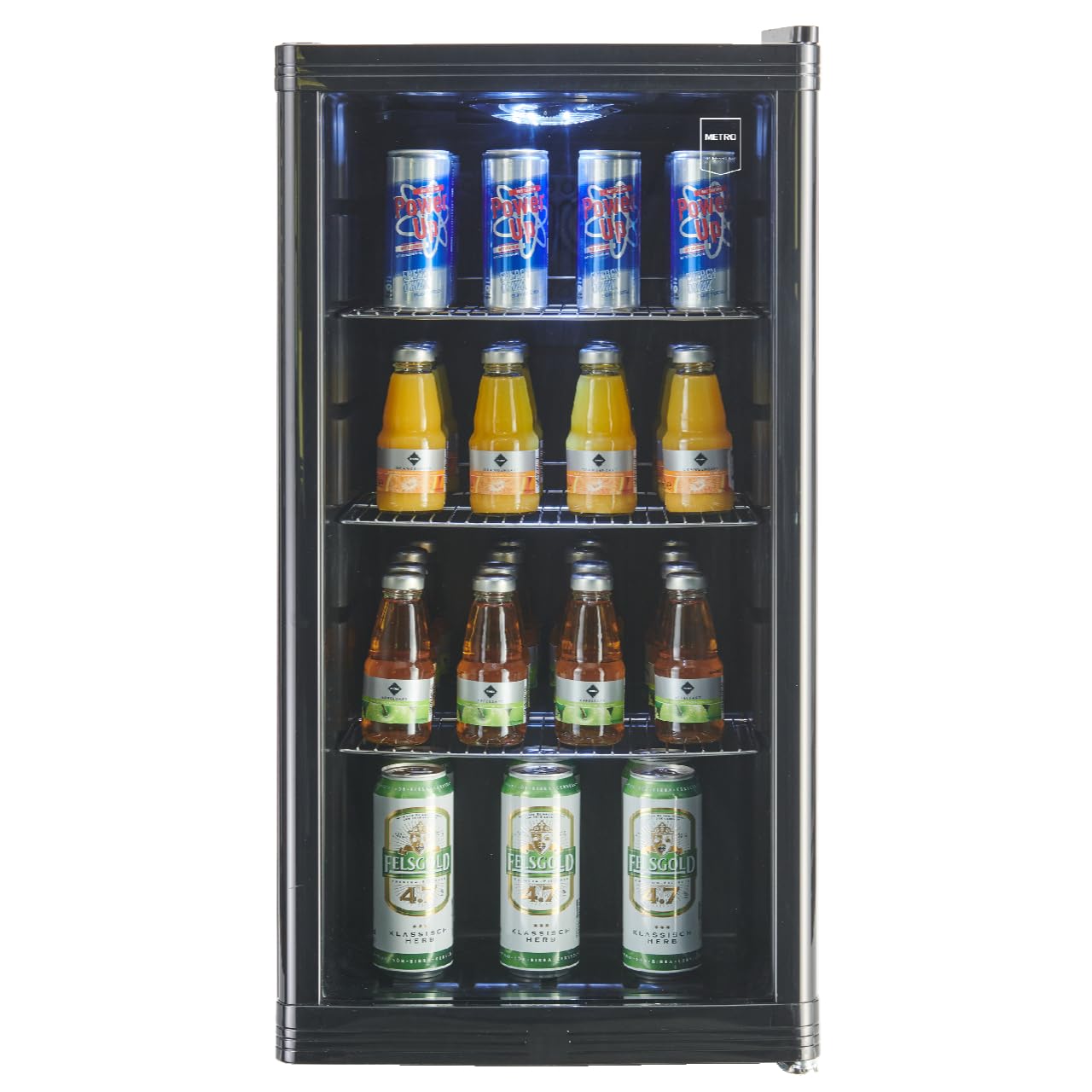 METRO Professional GPC 1088 - Mini Frigorífico de 88 L con Puerta de Cristal, Estante Ajustable, Bajo Consumo 1.052 kWh/24h, Negro – Ideal para Hostelería y Comercio