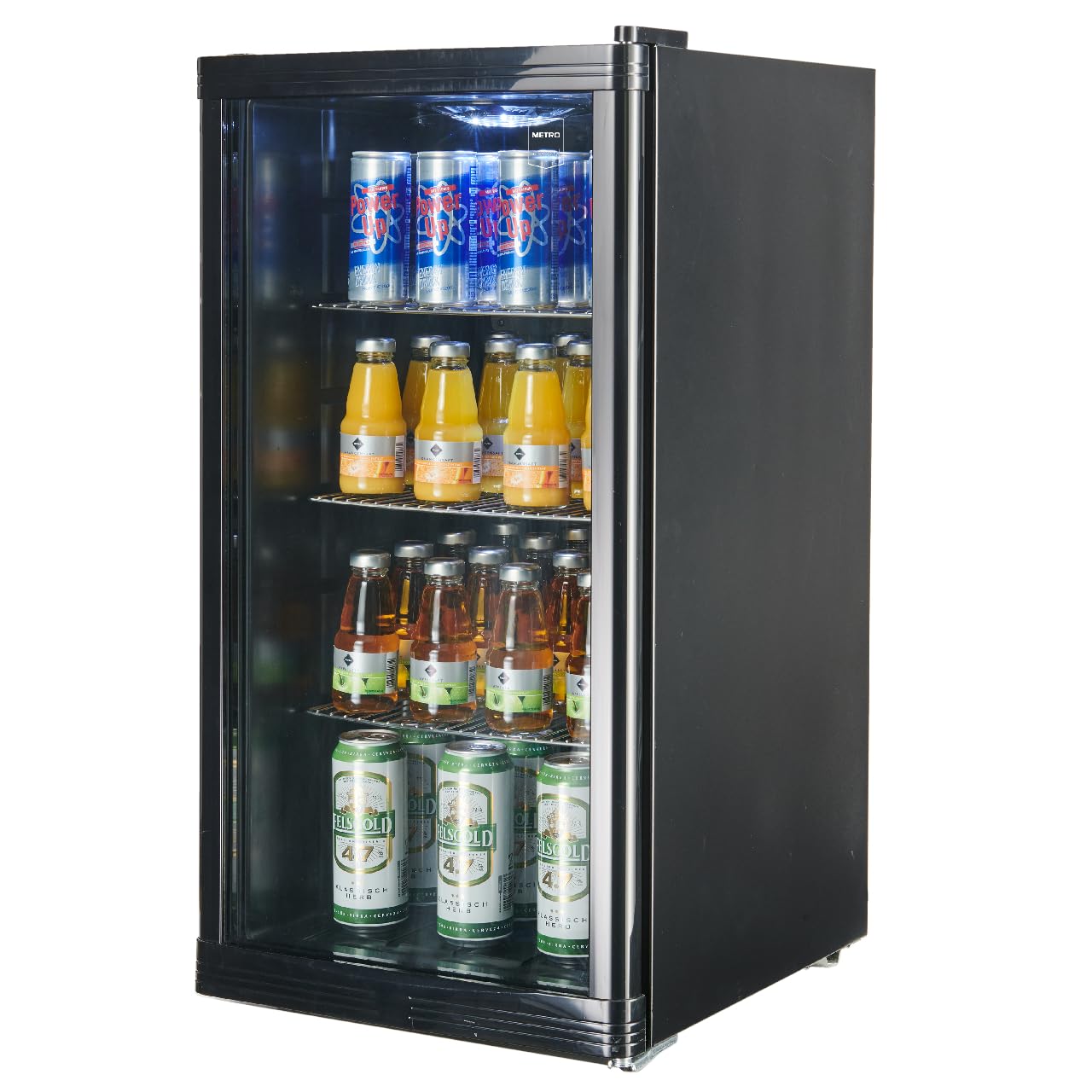METRO Professional GPC 1088 - Mini Frigorífico de 88 L con Puerta de Cristal, Estante Ajustable, Bajo Consumo 1.052 kWh/24h, Negro – Ideal para Hostelería y Comercio