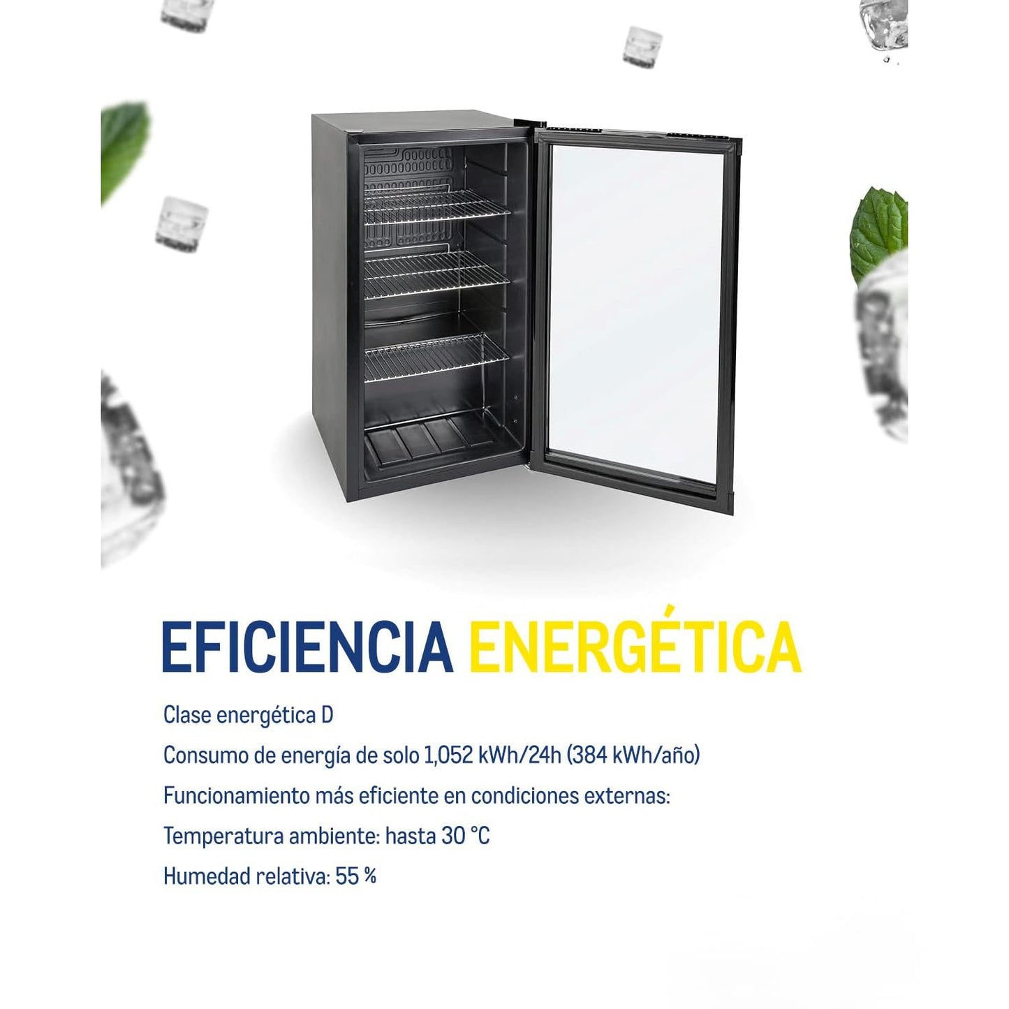 METRO Professional GPC 1088 - Mini Frigorífico de 88 L con Puerta de Cristal, Estante Ajustable, Bajo Consumo 1.052 kWh/24h, Negro – Ideal para Hostelería y Comercio