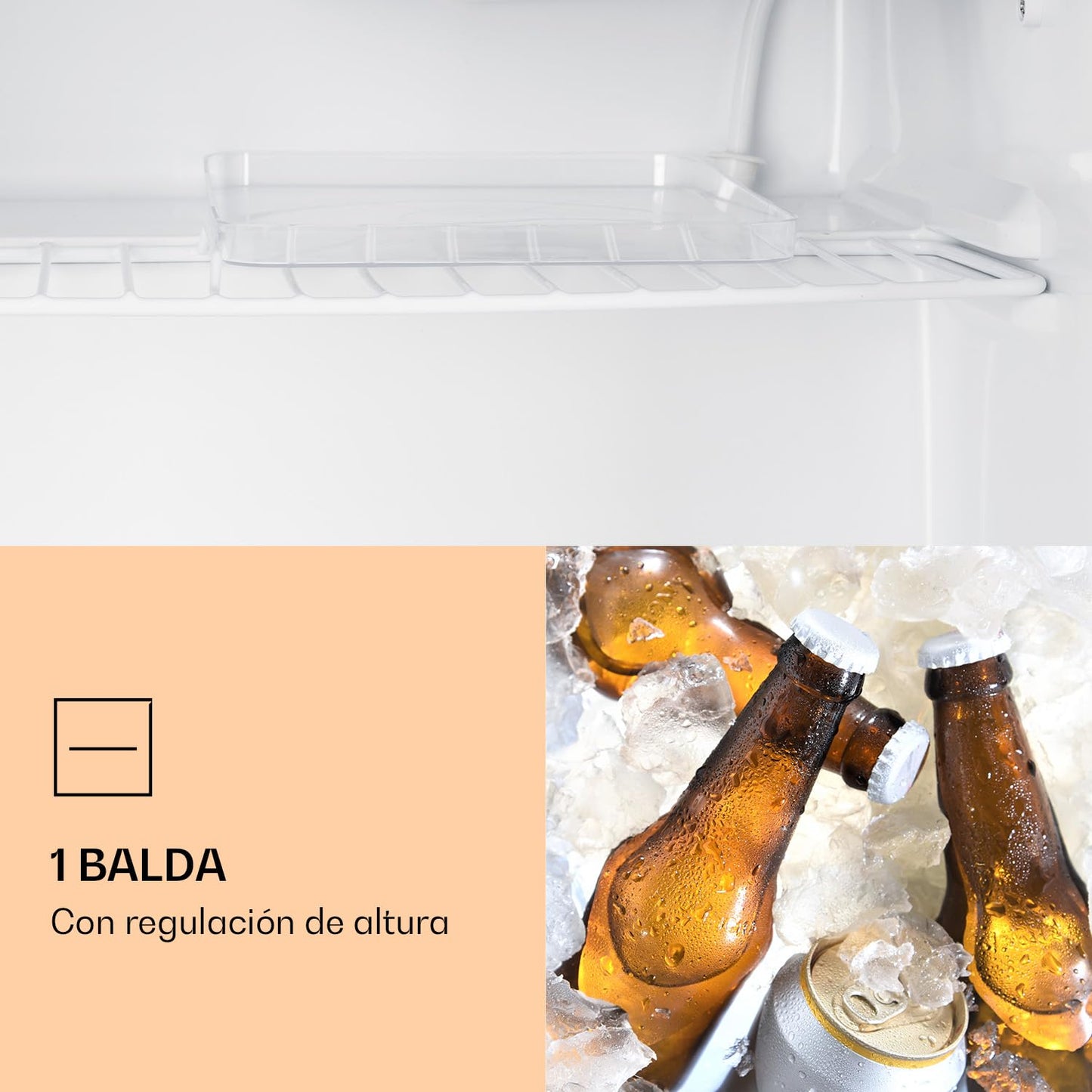 Klarstein Mini Bar 46L – Mini Nevera Silenciosa con Botellero, Estante y Compartimento de Puerta, Ajuste de Temperatura, Color Plata