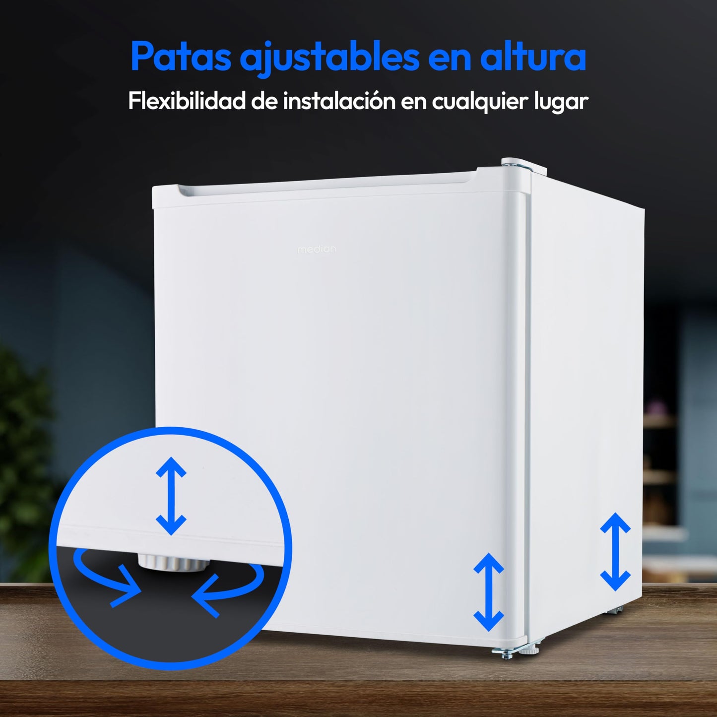 MEDION Mini Frigorífico 41L Blanco con Compartimento de Hielo, Puerta Reversible, Patas Regulables y Diseño Compacto – Modelo MD37724