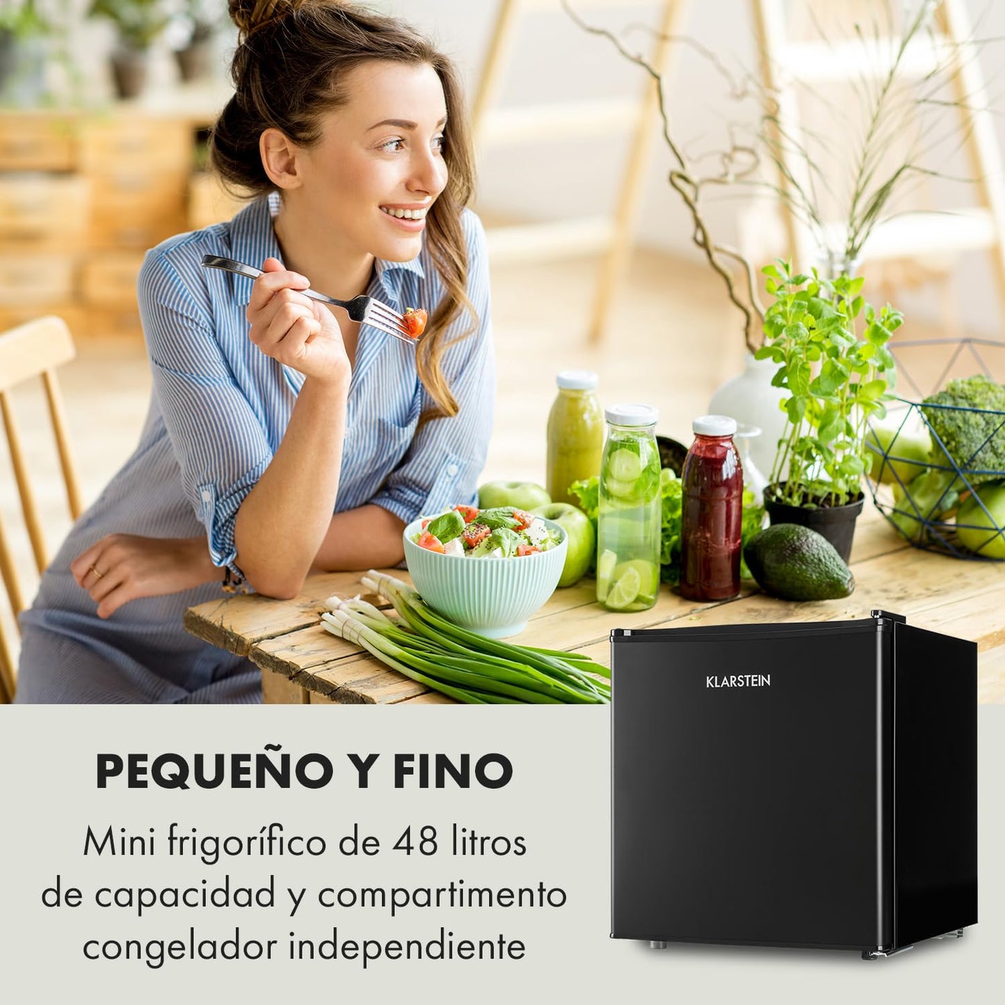Klarstein Mini Nevera Eléctrica 46L - Silenciosa, Portátil, 0-10 °C, con Bandeja de Hielos, para Bebidas, Cosméticos y Alimentos - Ideal para Oficina, Habitación y Caravana