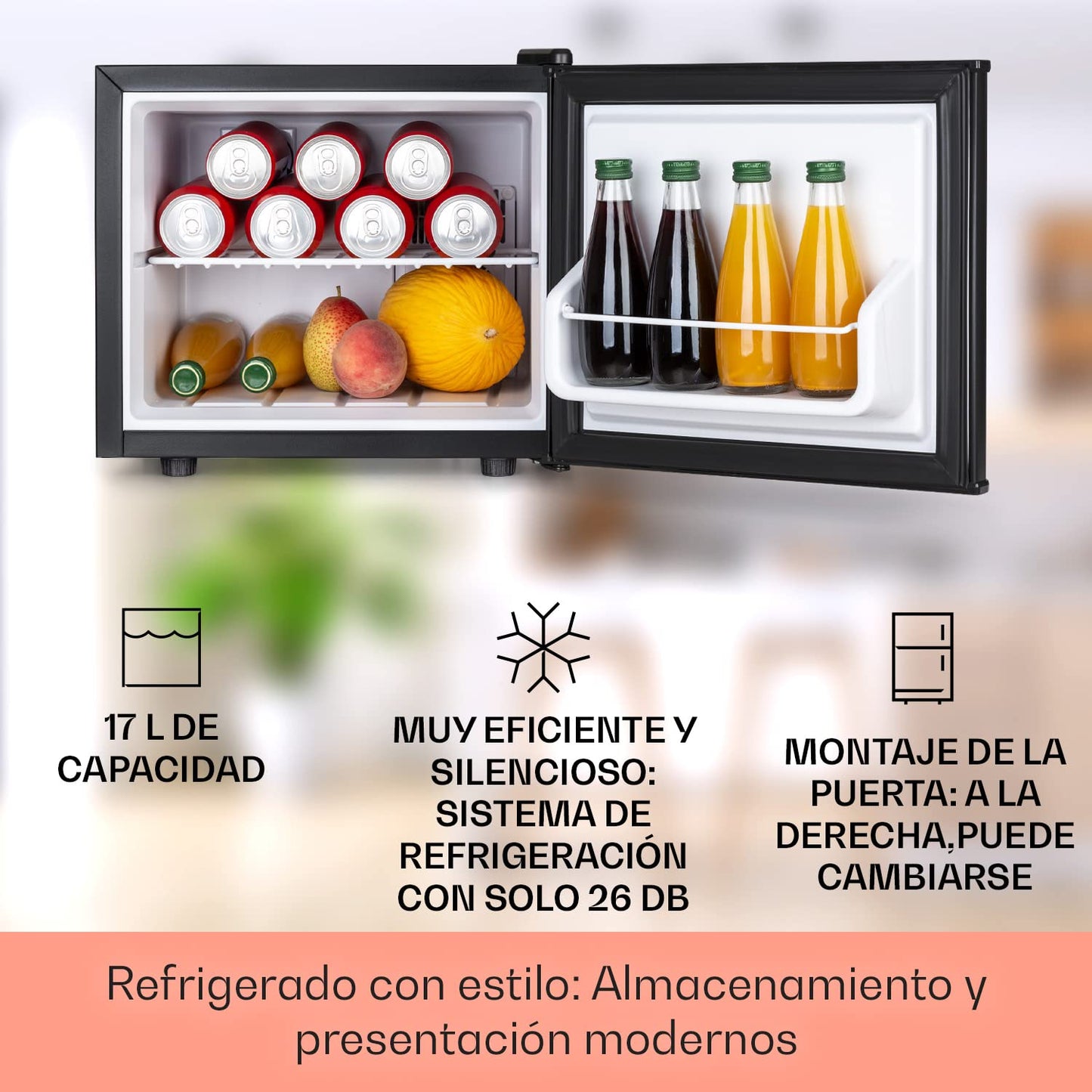 KLARSTEIN Mini Nevera Portátil 17L – Frigorífico Silencioso con 3 Niveles de Frío, Temperatura Regulable 0–15 °C, Ideal para Bebidas, Cosméticos, Oficina, Dormitorio o Caravana – Negro