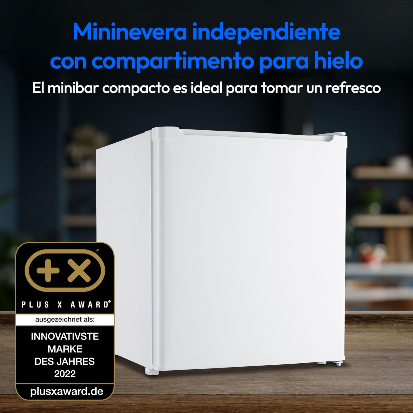MEDION Mini Frigorífico 41L Blanco con Compartimento de Hielo, Puerta Reversible, Patas Regulables y Diseño Compacto – Modelo MD37724