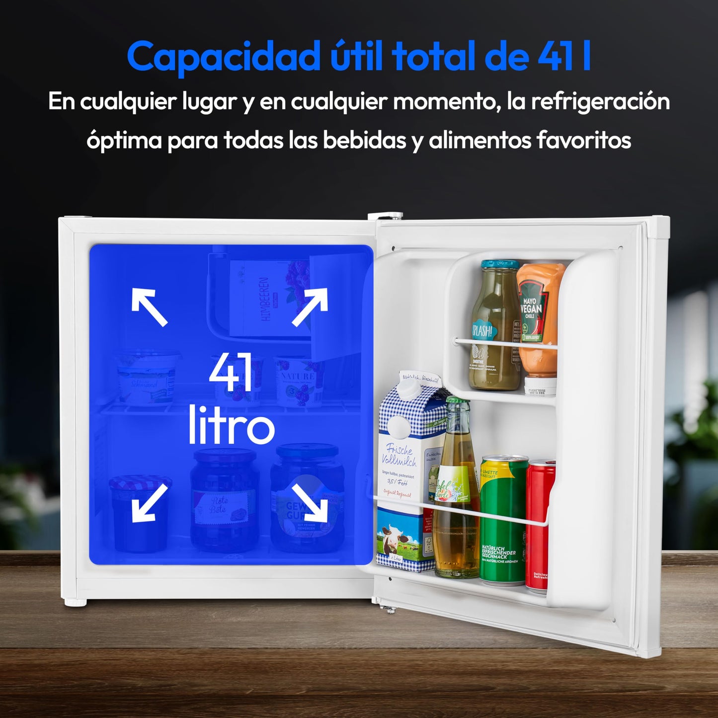 MEDION Mini Frigorífico 41L Blanco con Compartimento de Hielo, Puerta Reversible, Patas Regulables y Diseño Compacto – Modelo MD37724