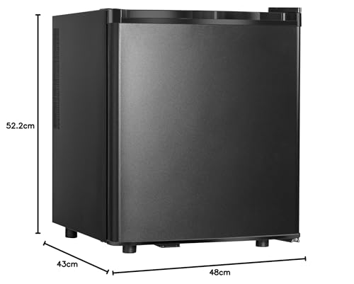 METRO Professional Minibar 45L – Frigorífico Compacto con 2 Estantes, Puerta Reversible, Bajo Consumo, Ideal para Oficina, Dormitorio u Hotel, 43x48x52.2 cm, Negro