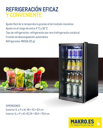 METRO Professional GPC 1088 - Mini Frigorífico de 88 L con Puerta de Cristal, Estante Ajustable, Bajo Consumo 1.052 kWh/24h, Negro – Ideal para Hostelería y Comercio