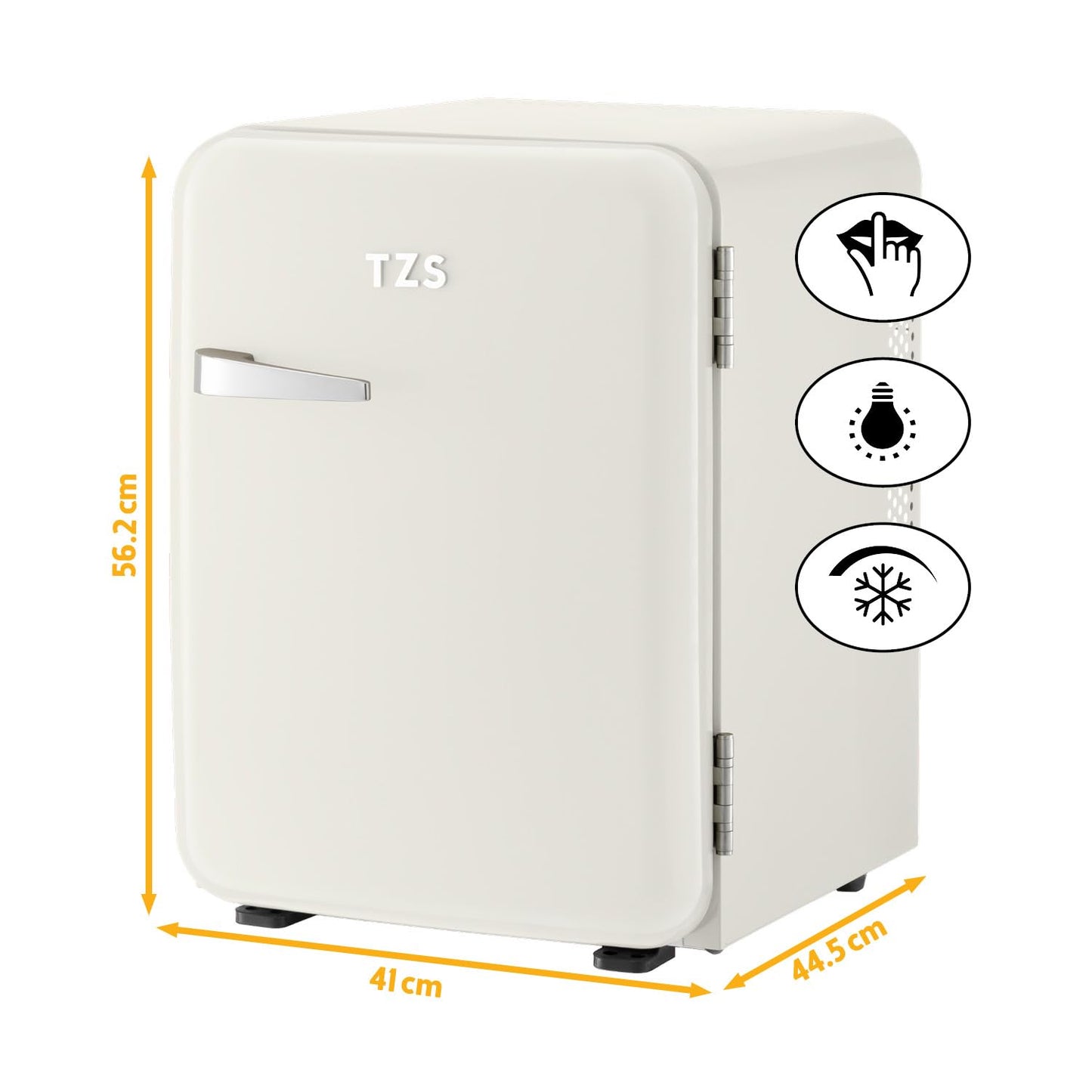 TZS First Austria Mini Nevera Retro 40L, Silenciosa, Control de Temperatura, Iluminación LED, 6 Estantes Flexibles, 2 Compartimentos Puerta, Color Crema