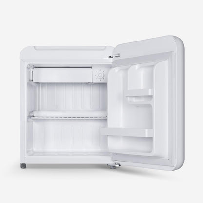 UNIVERSALBLUE Minibar Retro 48L con Congelador Integrado, Silencioso y de Bajo Consumo – Frigorífico Compacto Bajo Encimera con Control Mecánico, Color Blanco Vintage