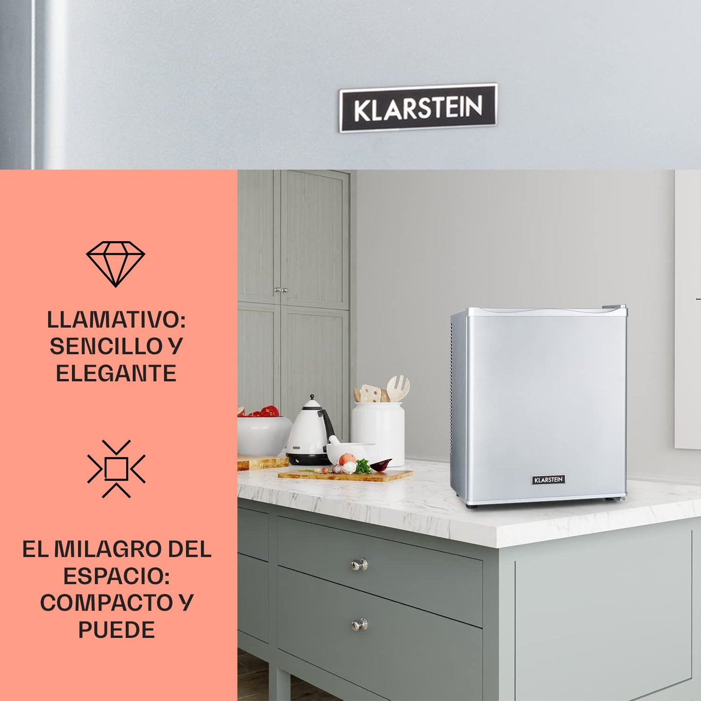 KLARSTEIN Mini Nevera 23L – Frigorífico Compacto para Bebidas, Comida y Cosméticos, Estantes Ajustables, Bajo Consumo, Silencioso, Ideal para Hogar y Oficina