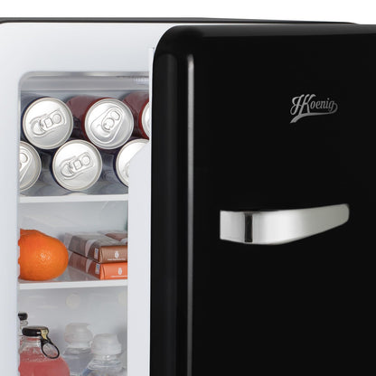 H.Koenig TOAD9 Mini Bar Vintage 31L - Mini Nevera Silenciosa para Bebidas, Alimentos y Cosméticos, Temperatura Regulable 6°-15°C, Diseño Retro, Bajo Consumo, 24 dB, Color Negro