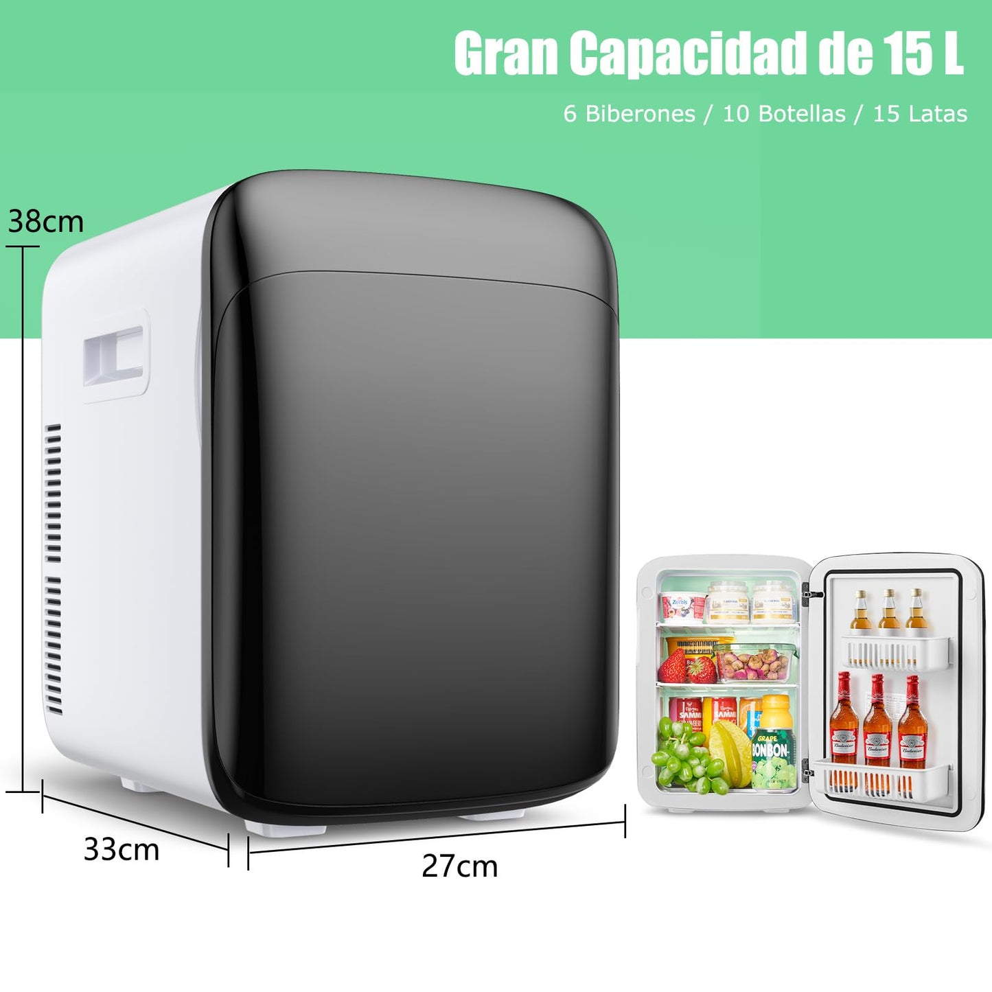 GOPLUS Mini Nevera 15L – Refrigerador Termoeléctrico con Función Frío/Calor, Rango de -3 °C a 50 °C, Control Automático de Temperatura, Silenciosa y Compacta, Ideal para Bebidas y Cosméticos, Negra