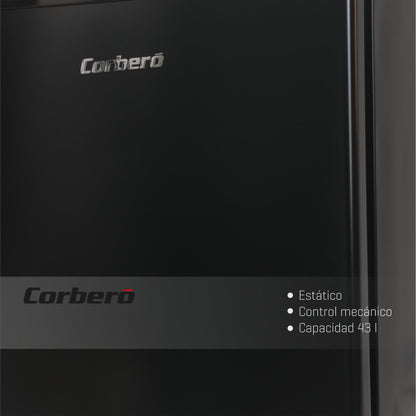 Corberó CFMMB44BL - Mini Bar 43L, Estático, Termostato 1-10 °C, Puerta Reversible, Bajo Consumo, Silencioso 41 dB, Clase E, Negro