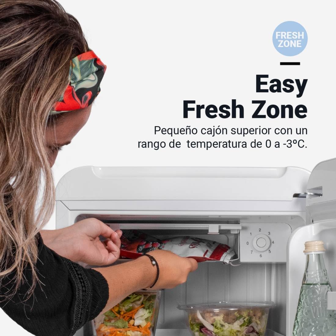 UNIVERSALBLUE Minibar Retro 48L con Congelador Integrado, Silencioso y de Bajo Consumo – Frigorífico Compacto Bajo Encimera con Control Mecánico, Color Blanco Vintage