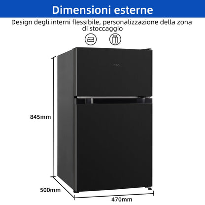 CHiQ Frigorífico Bajo Encimera 86L (65L Frigorífico + 21L Congelador), Termostato Ajustable, Bajo Consumo, Funcionamiento Silencioso, Ideal para Cocina o Dormitorio, Color Negro, Modelo 2024