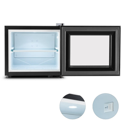 KLARSTEIN Frosty Mini Nevera 10L – Frigorífico de Bebidas Silencioso, Puerta de Cristal Doble Aislamiento, Estantes Extraíbles, Bajo Consumo, Clase B, Negro
