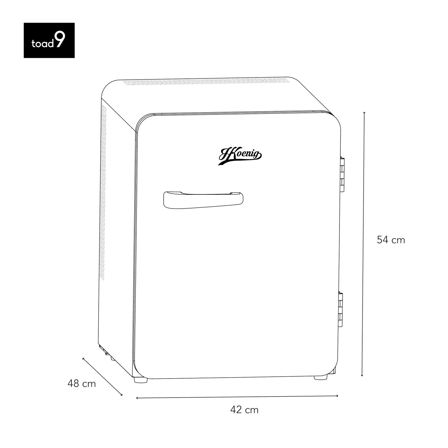 H.Koenig TOAD9 Mini Bar Vintage 31L - Mini Nevera Silenciosa para Bebidas, Alimentos y Cosméticos, Temperatura Regulable 6°-15°C, Diseño Retro, Bajo Consumo, 24 dB, Color Negro