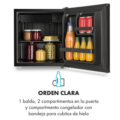 Klarstein Mini Nevera Eléctrica 46L - Silenciosa, Portátil, 0-10 °C, con Bandeja de Hielos, para Bebidas, Cosméticos y Alimentos - Ideal para Oficina, Habitación y Caravana