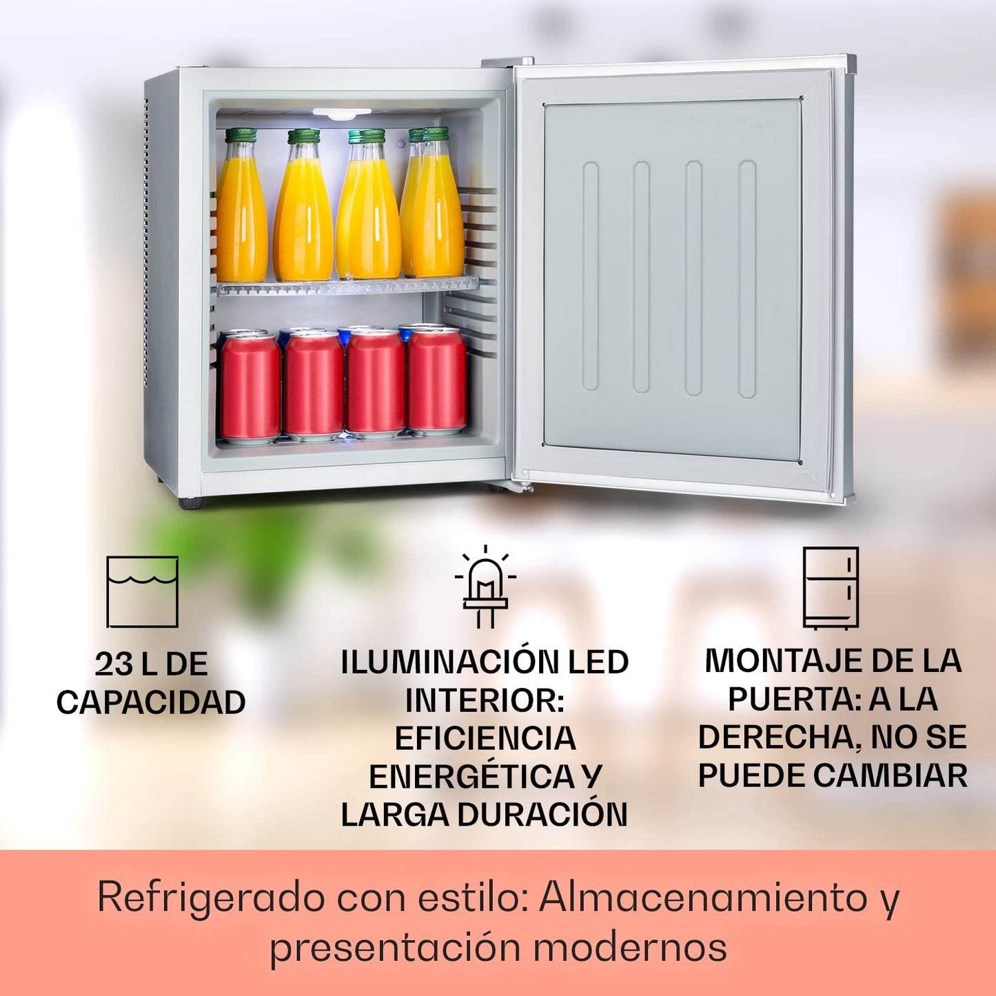 KLARSTEIN Mini Nevera 23L – Frigorífico Compacto para Bebidas, Comida y Cosméticos, Estantes Ajustables, Bajo Consumo, Silencioso, Ideal para Hogar y Oficina