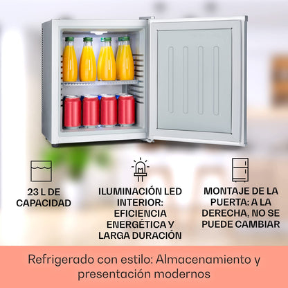 KLARSTEIN Mini Nevera 23L – Frigorífico Compacto para Bebidas, Comida y Cosméticos, Estantes Ajustables, Bajo Consumo, Silencioso, Ideal para Hogar y Oficina