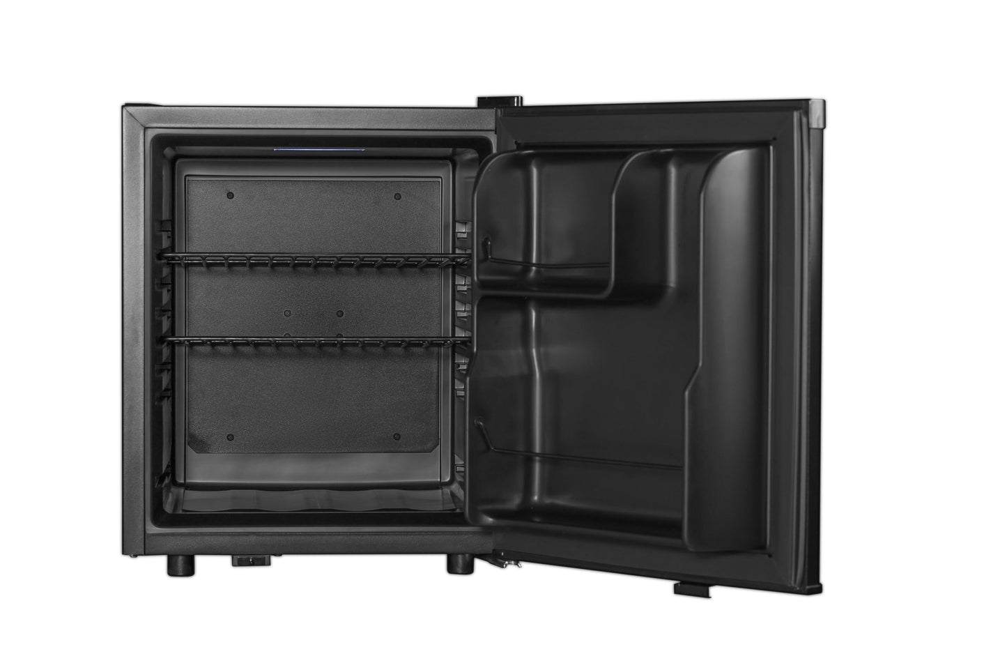 METRO Professional Minibar 45L – Frigorífico Compacto con 2 Estantes, Puerta Reversible, Bajo Consumo, Ideal para Oficina, Dormitorio u Hotel, 43x48x52.2 cm, Negro