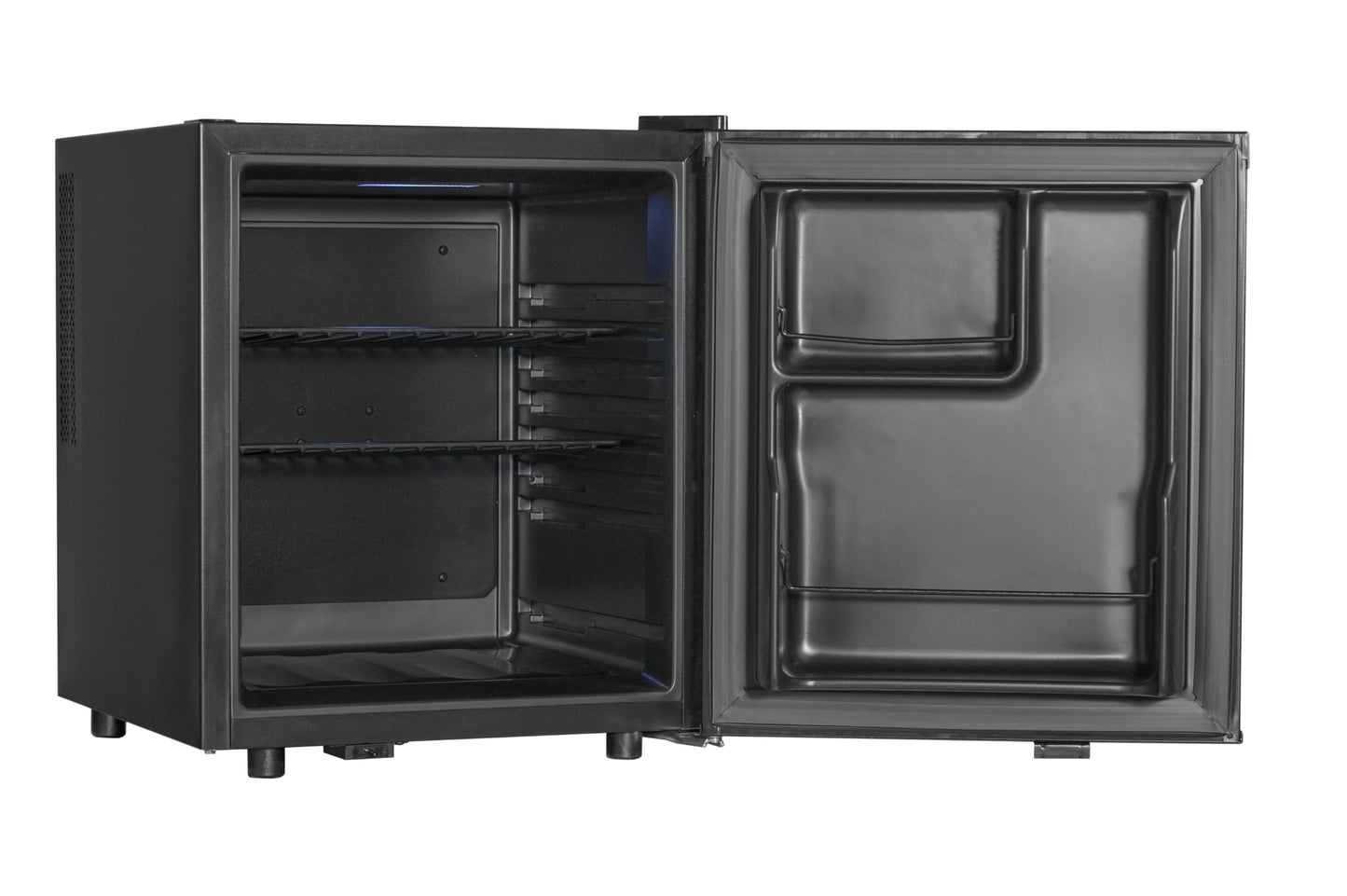 METRO Professional Minibar 45L – Frigorífico Compacto con 2 Estantes, Puerta Reversible, Bajo Consumo, Ideal para Oficina, Dormitorio u Hotel, 43x48x52.2 cm, Negro