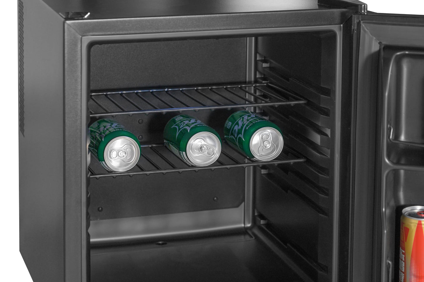 METRO Professional Minibar 45L – Frigorífico Compacto con 2 Estantes, Puerta Reversible, Bajo Consumo, Ideal para Oficina, Dormitorio u Hotel, 43x48x52.2 cm, Negro