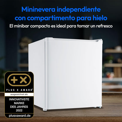 MEDION Mini Frigorífico 41L Blanco con Compartimento de Hielo, Puerta Reversible, Patas Regulables y Diseño Compacto – Modelo MD37724