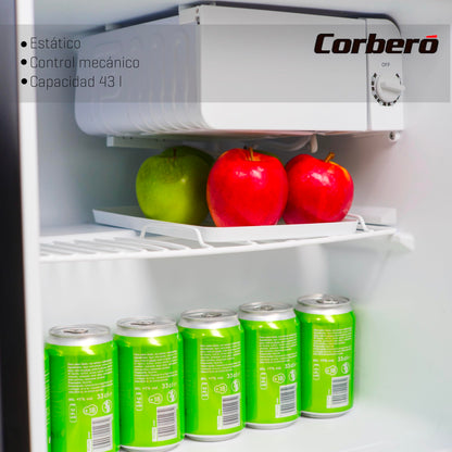 Corberó CFMMB44BL - Mini Bar 43L, Estático, Termostato 1-10 °C, Puerta Reversible, Bajo Consumo, Silencioso 41 dB, Clase E, Negro