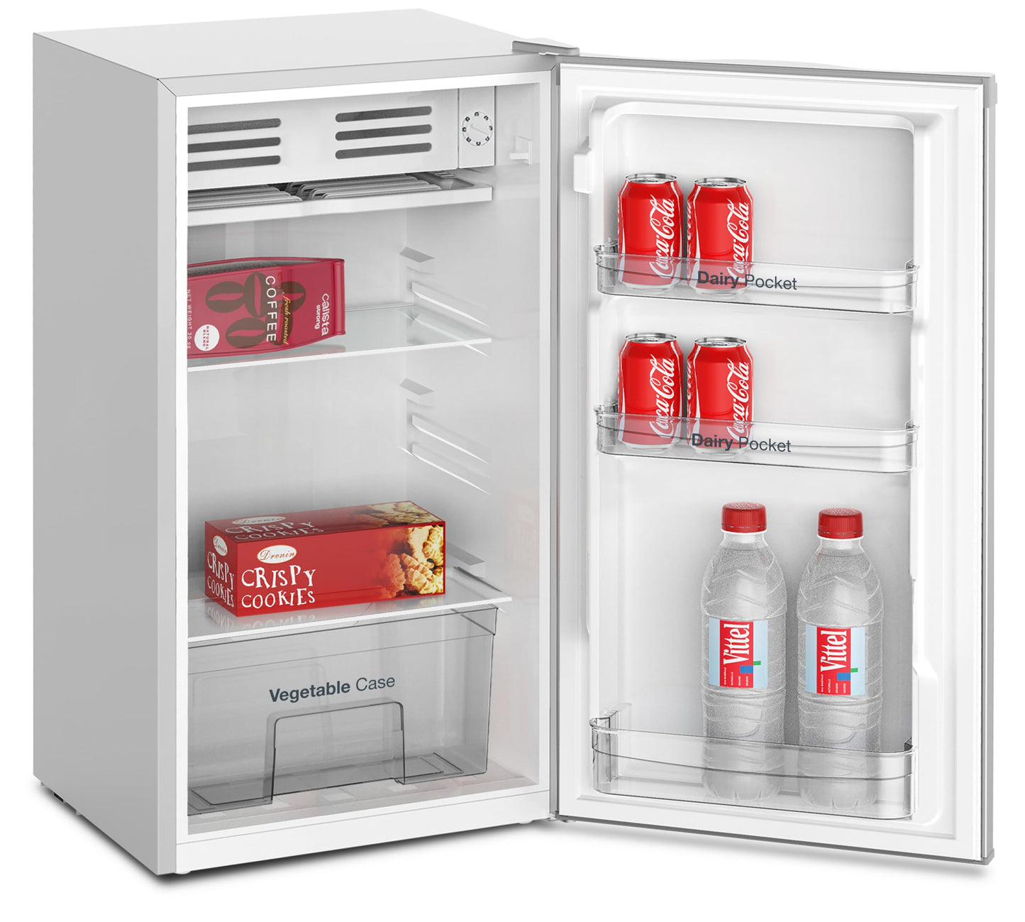 VOK Frigorífico Bajo Encimera 85L, 83 cm de Alto, Congelador Freeze Zone, Luz LED, Bajo Consumo Energético, Puerta Reversible, Cajón de Frutas, Color Blanco